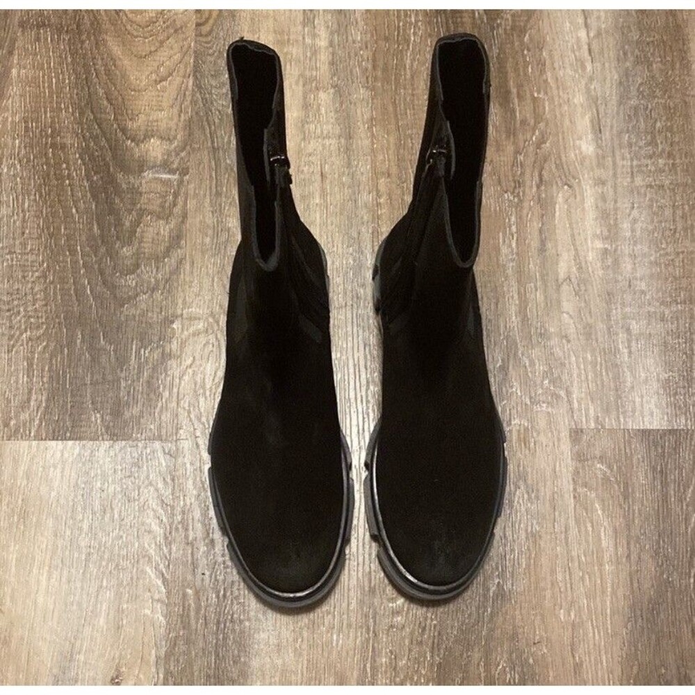 FREE PEOPLE BOOTS 39 STRETCH BLACK ANKLE ZIPPER LUG SOLE NEW $198